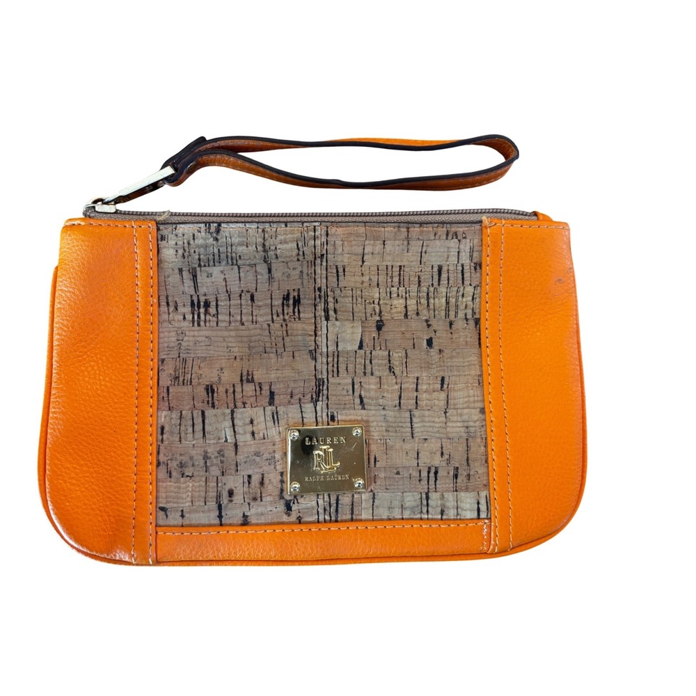 Lauren Ralph Lauren Orange Cork Wristlet Clutch Purse‎